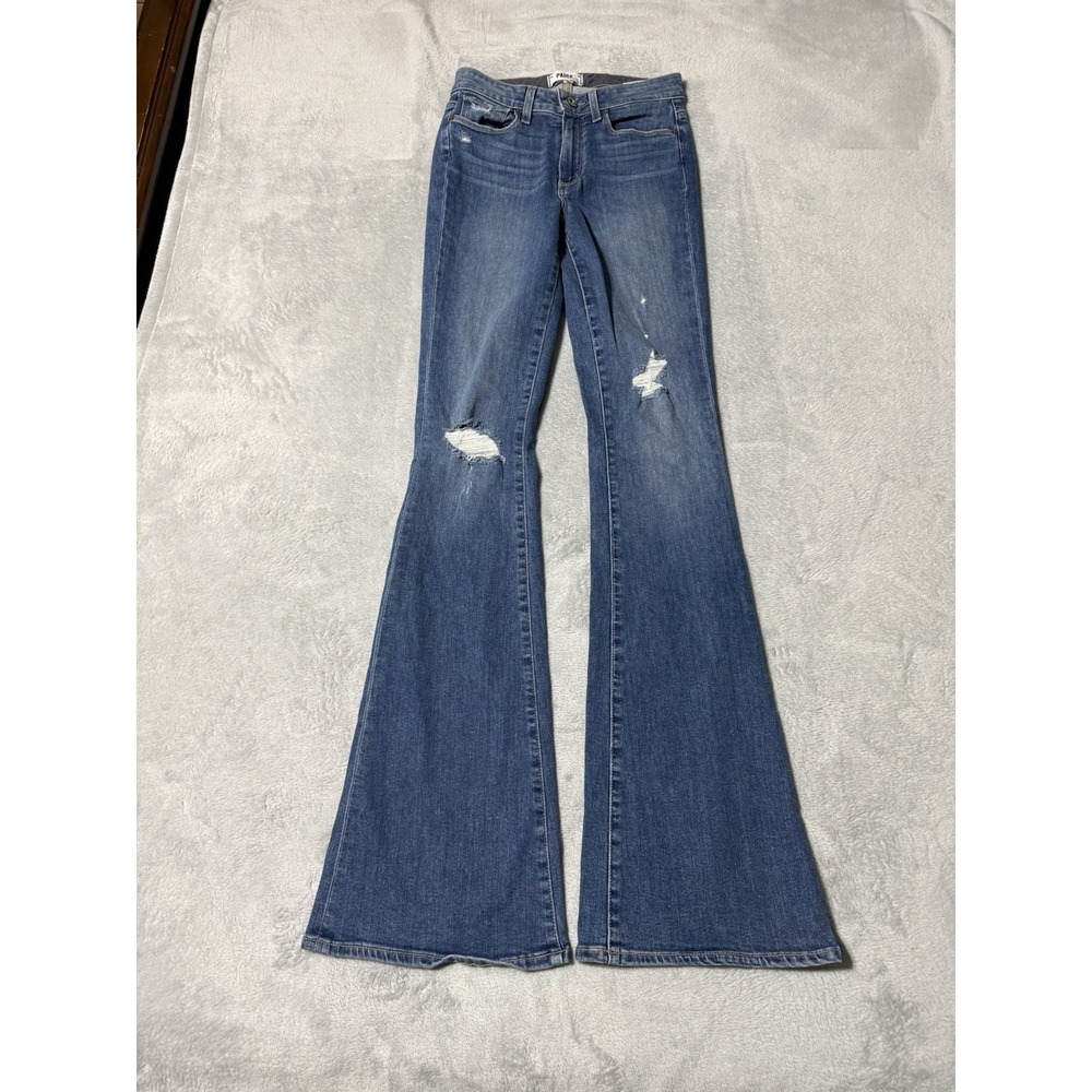 PAIGE High Rise Bell Canyon Flare Jeans Womens 24 Blue Medium Wash 24x33.5